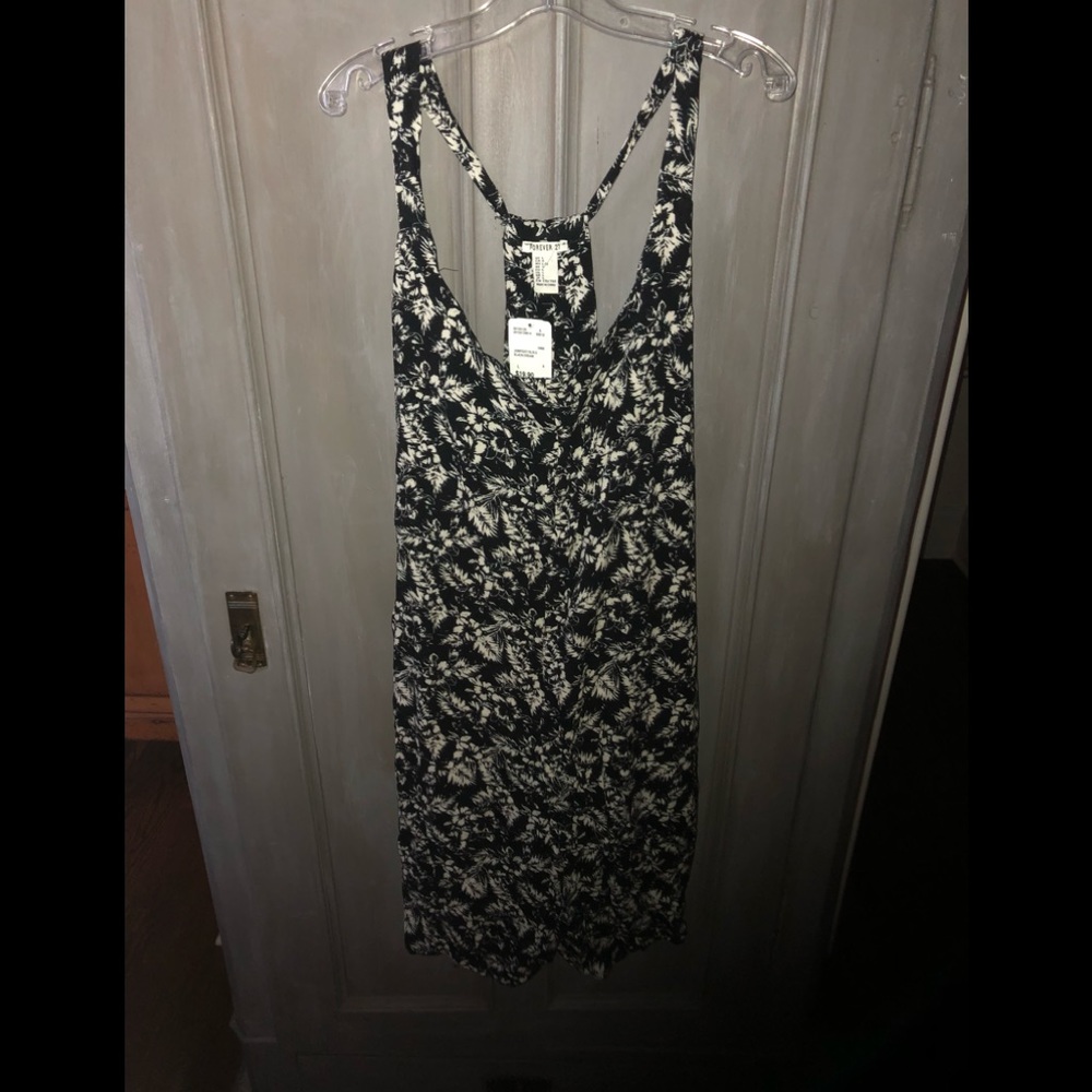 Black and white floral print overall romper